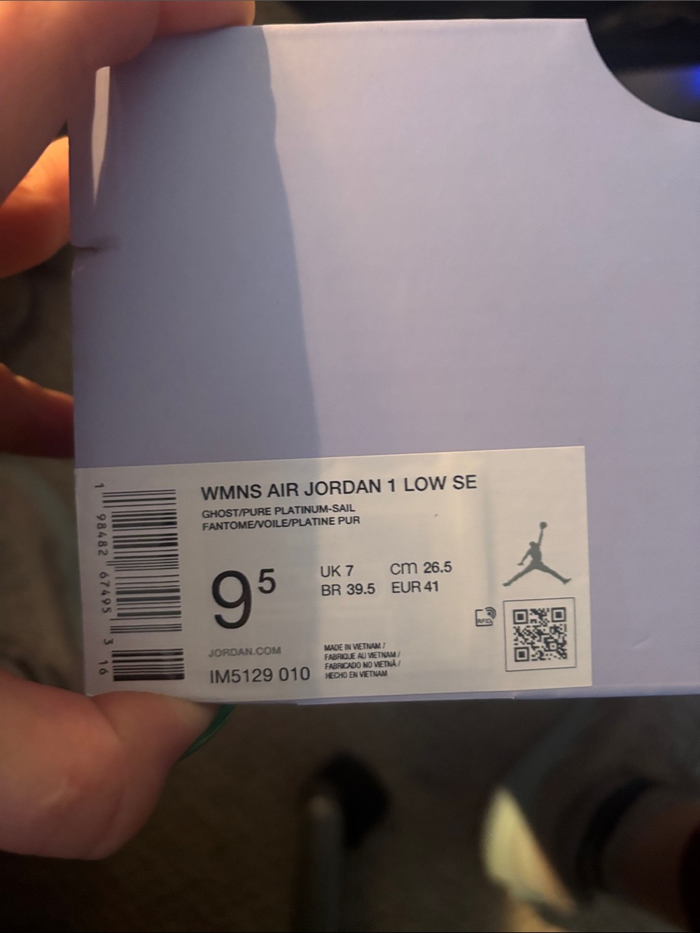 Jordan WMNS Air Jordan 1 Low SE - Ghost/Platinum/Sail NEW WITH BOX
